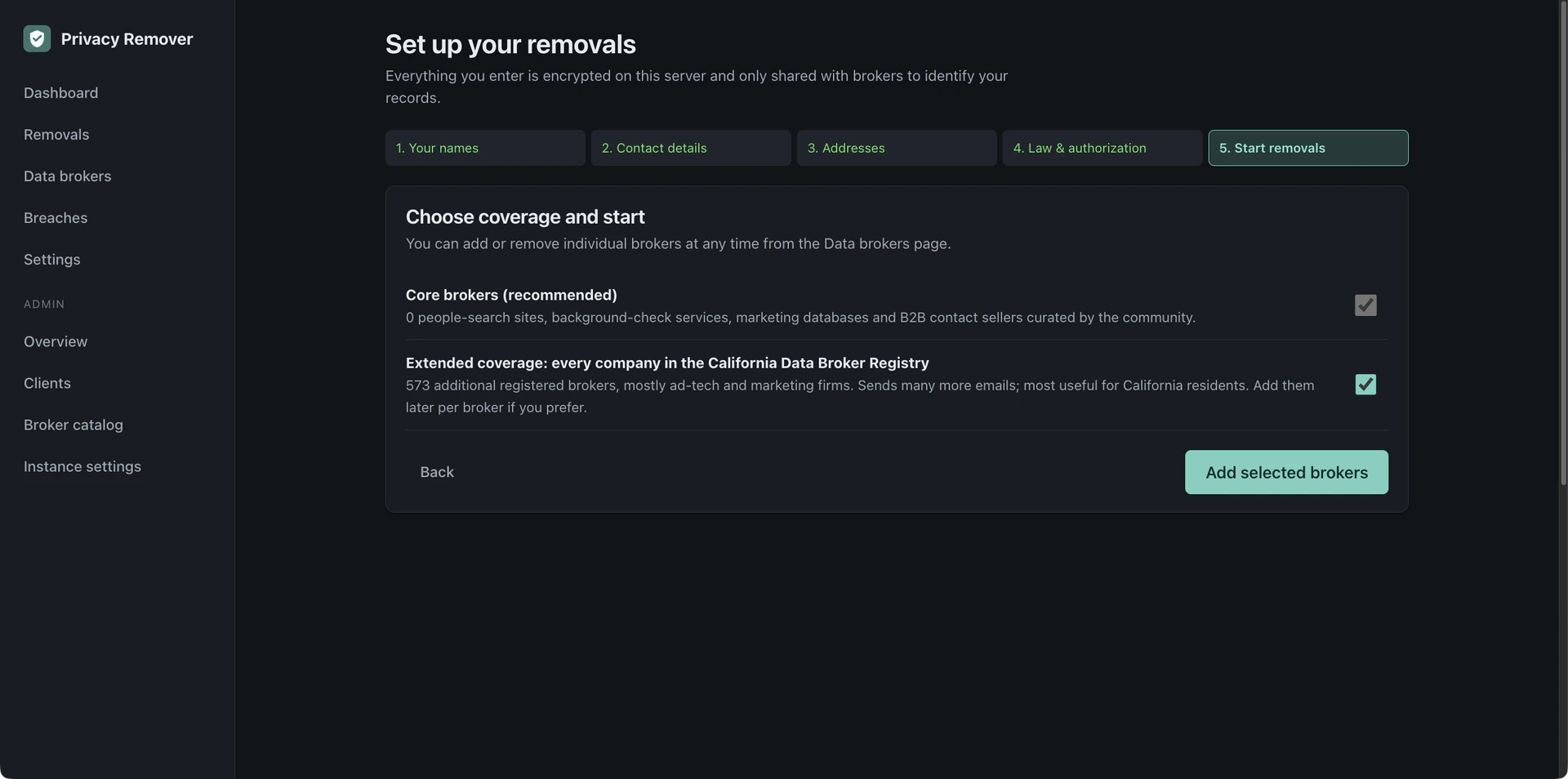 Onboarding step choosing broker coverage