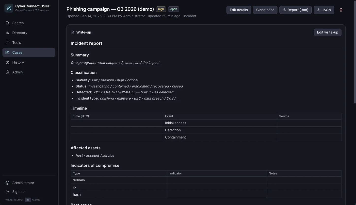 Case write-up with incident report template