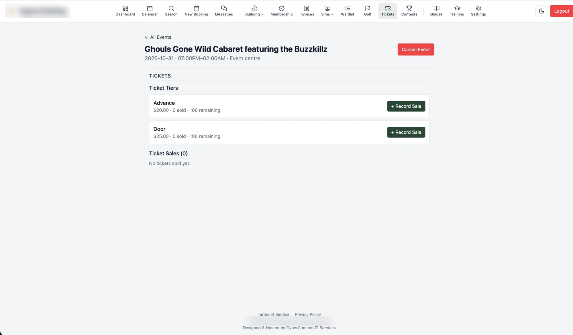 Ticket tiers with door and advance pricing and per-tier sales