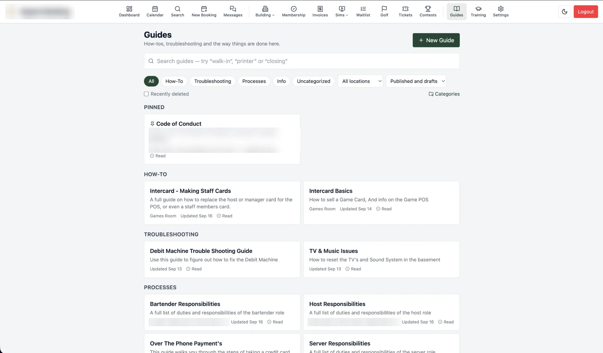 Guides library: how-tos, troubleshooting and process docs by location