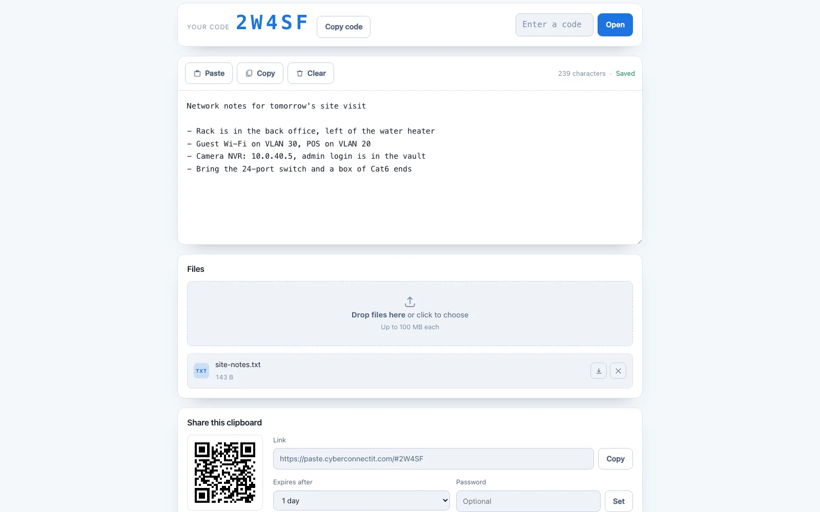 A clipboard holding notes and an attached file, saved and live on every device