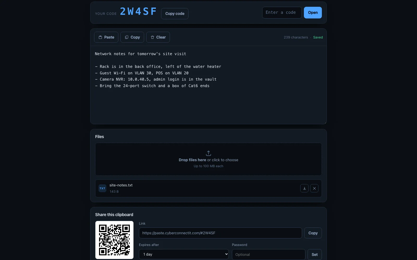 The same clipboard in dark mode